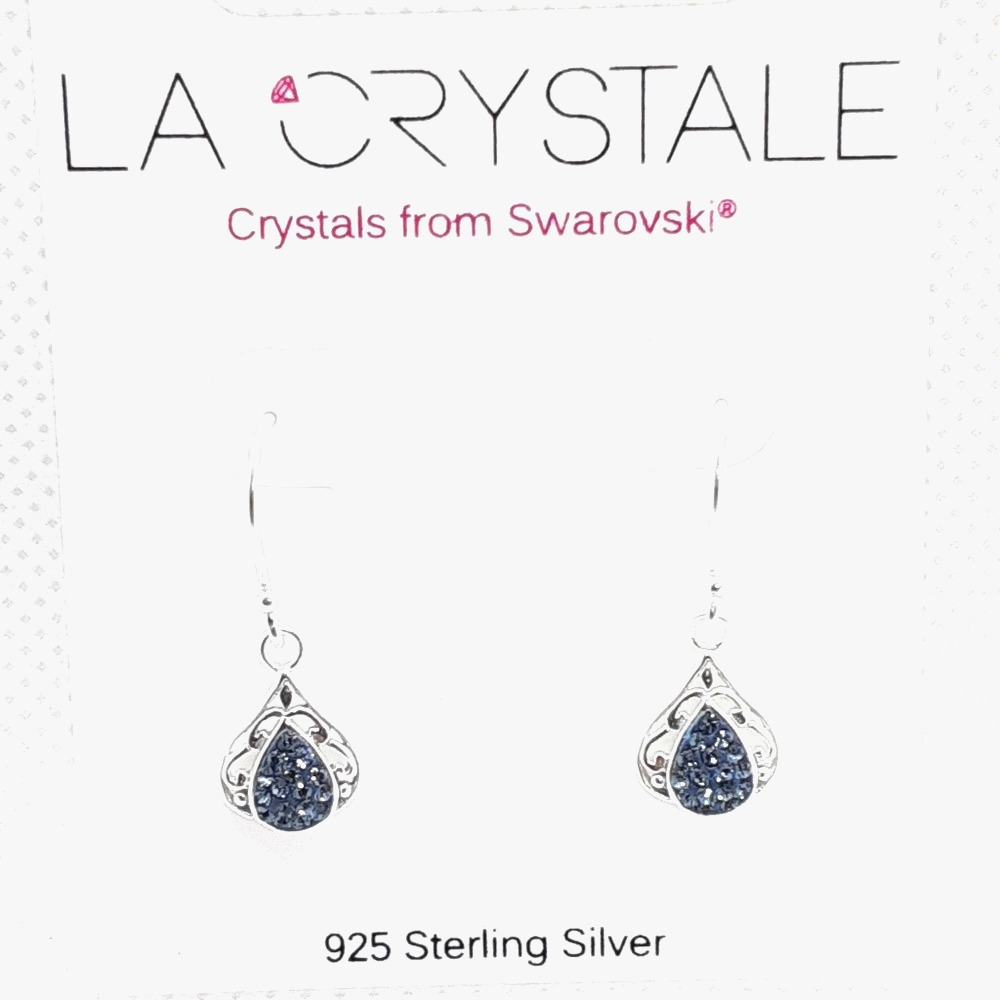 Silver Pear Shaped Earrings w Swarovski Crystals